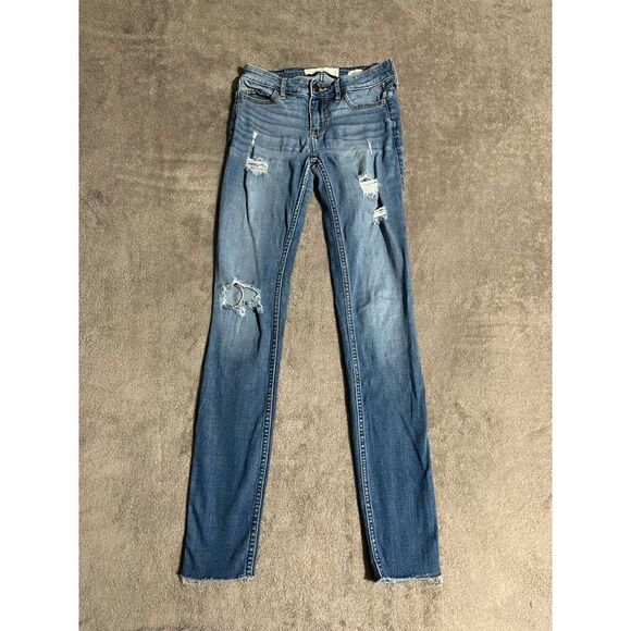 Hollister Low Rise Super Skinny Distressed Stretch Blue Jeans 00R W23 L30 (F4) - Picture 2 of 8